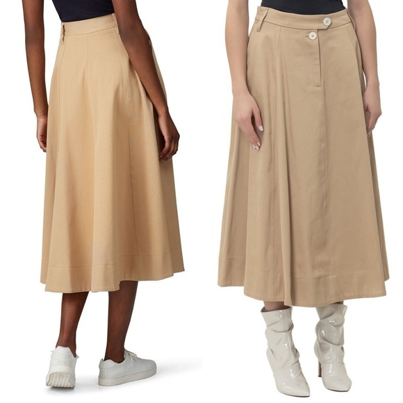 TOMMY HILFIGER Khaki Embroidered Crest Cotton Twill Pleated Chino Midi Skirt L - Picture 5 of 14